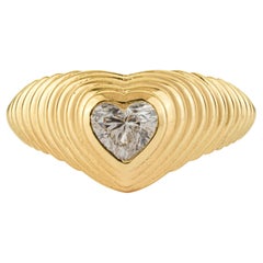 Retro Heart Cut Diamond Pinky Dome Ring in 14K Solid Yellow Gold Gypsy Setting