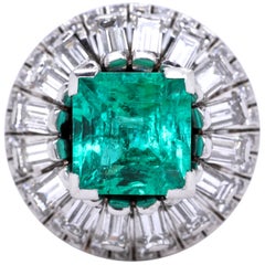 Retro Henri Poincot AGL Emerald Diamond Platinum Ring