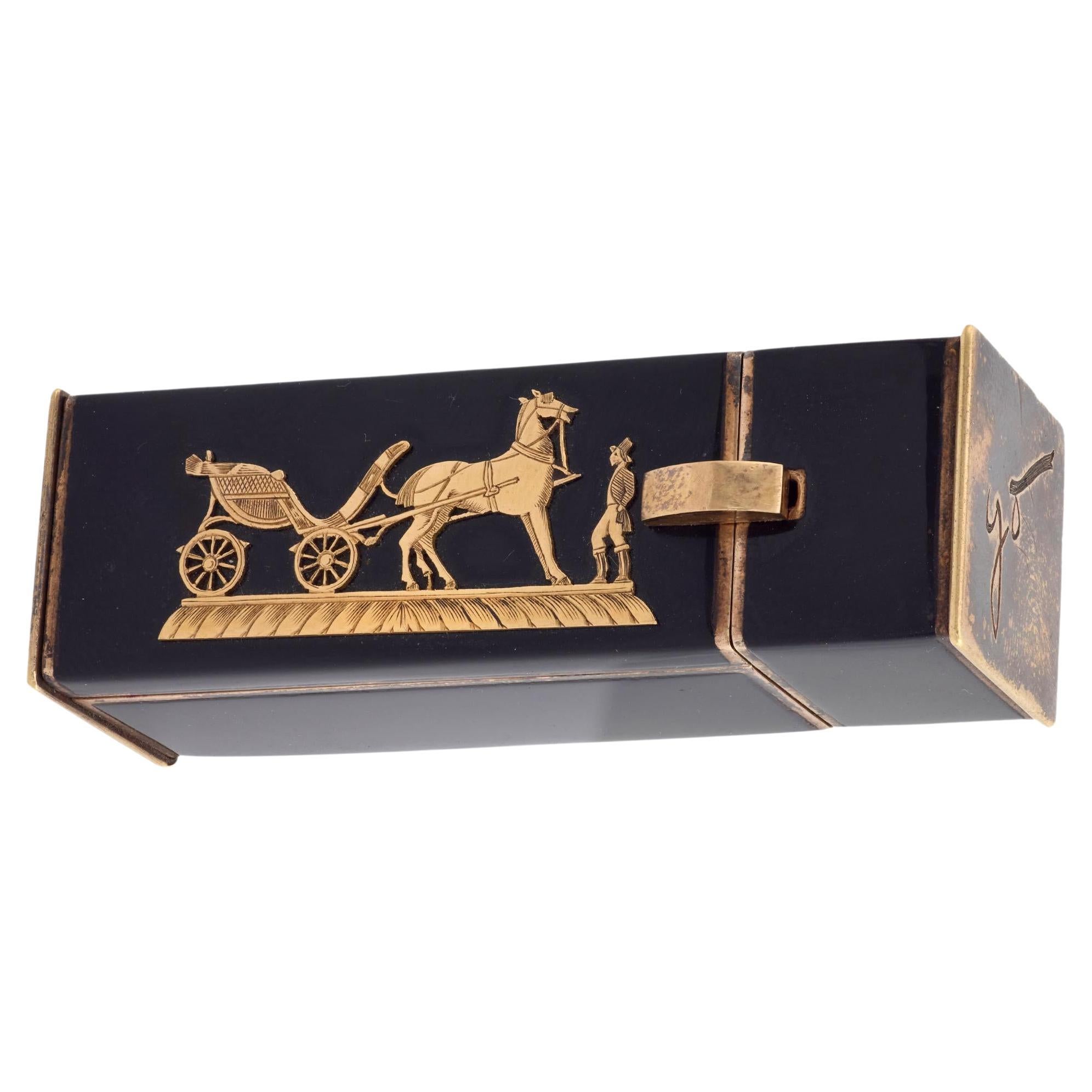 Porta rossetto retrò Hermes in oro rosa 18 carati, argento e smalto in vendita