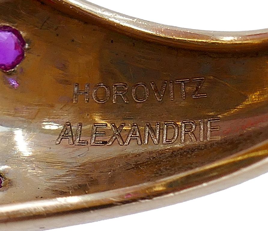 Retro Horovitz Alexandrie Turquoise Ring Ruby Diamond 18k Gold Vintage Jewelry For Sale 4