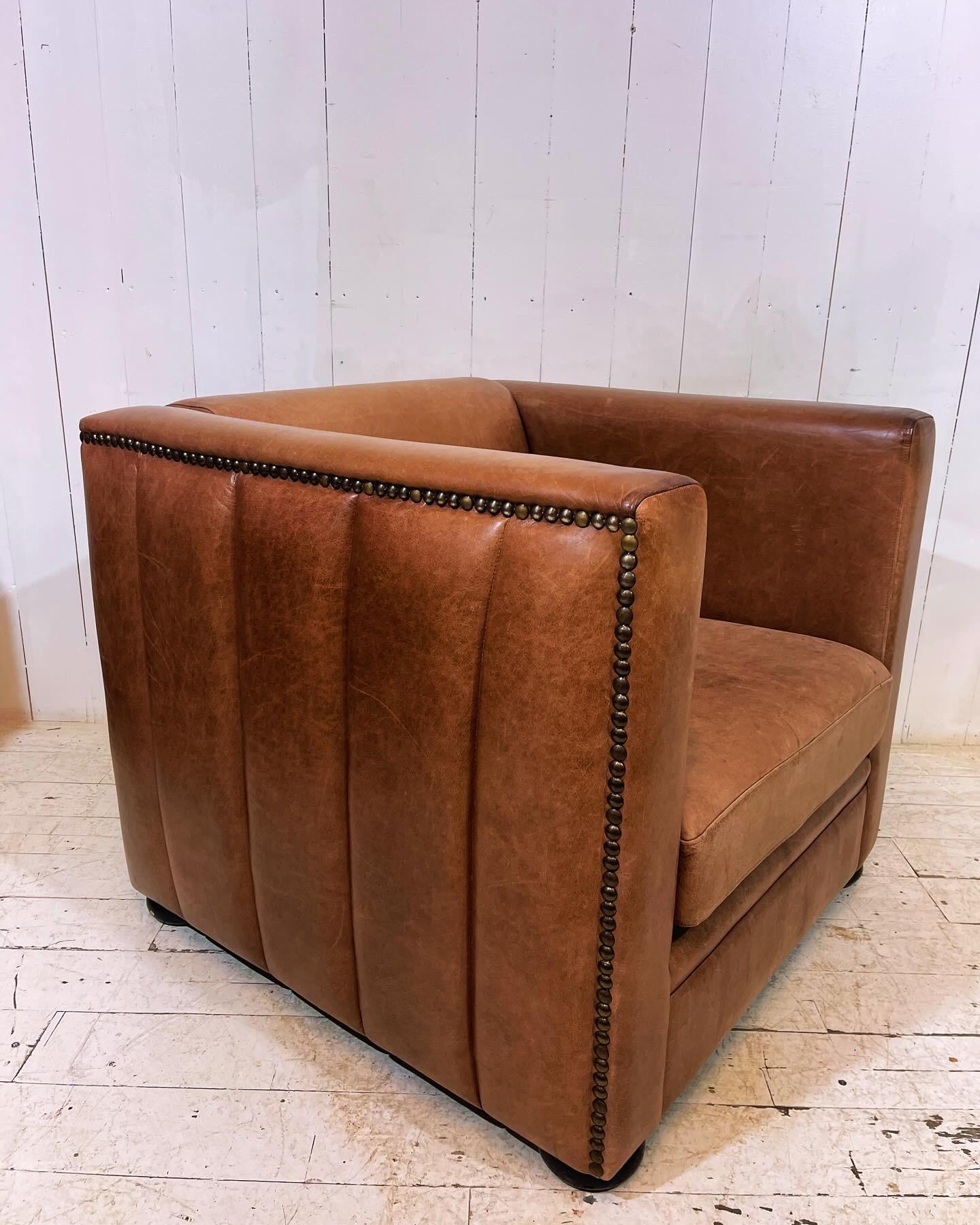 Vegetable Dyed Retro Hotel Club Chair in Distressed Leather  For Sale