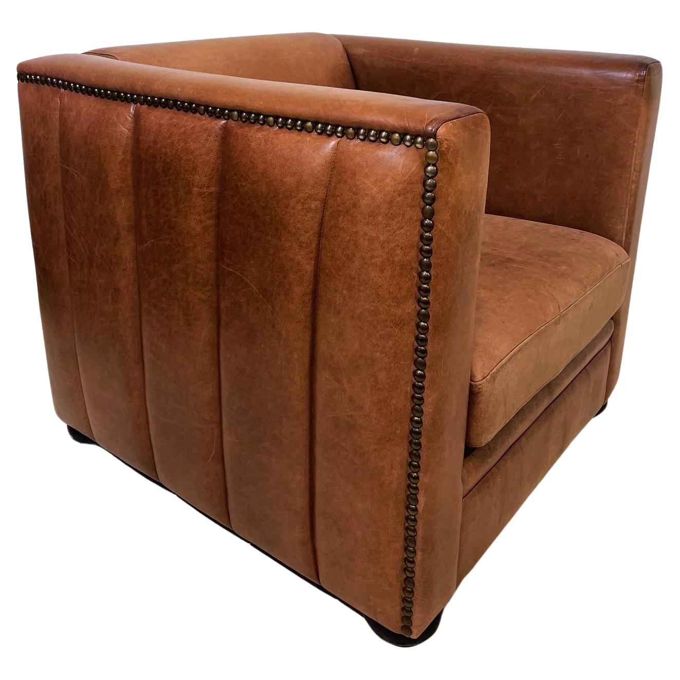 Retro Hotel Club Chair in Distressed Leather  For Sale