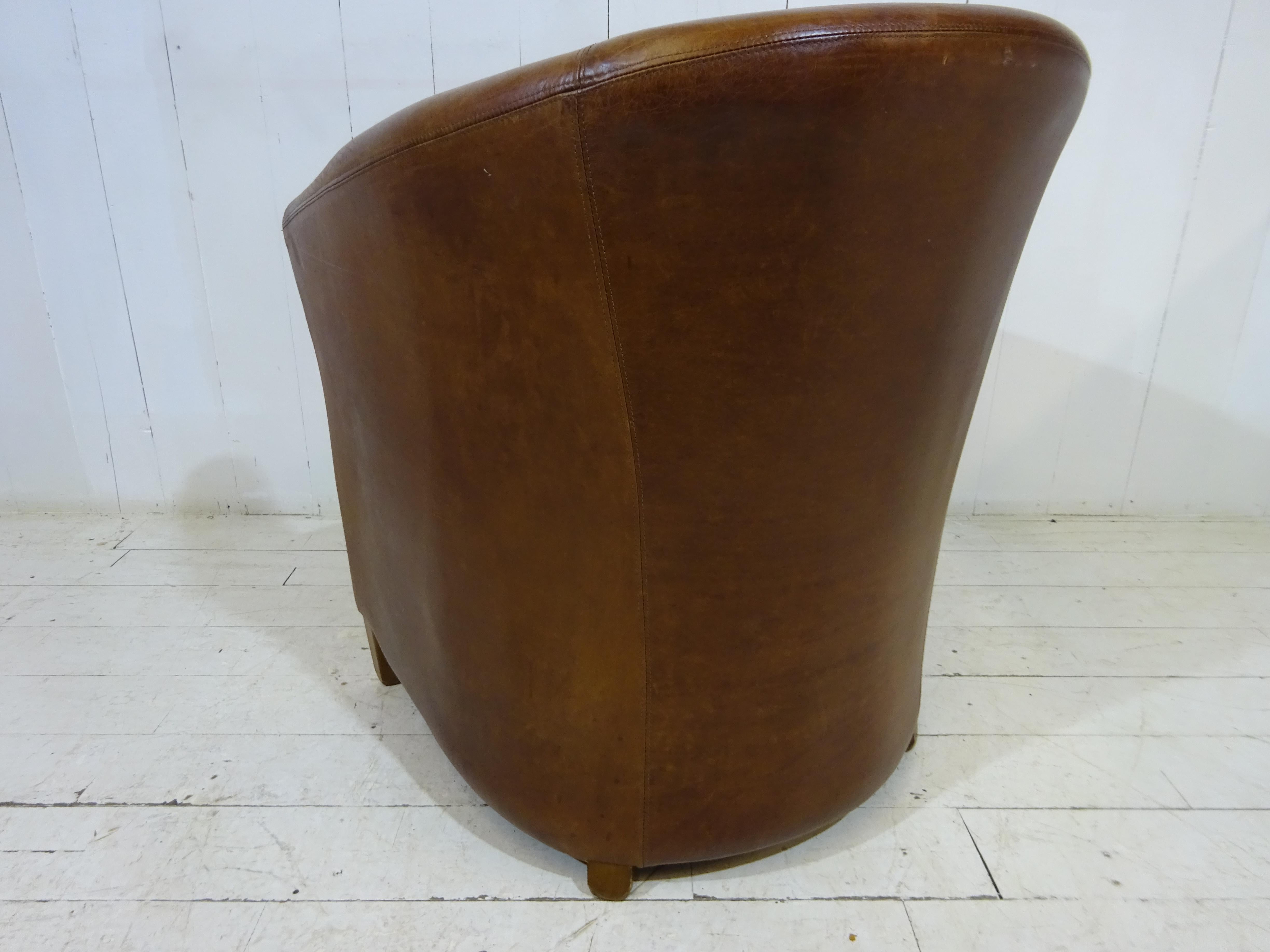 British Retro Hotel Tub Chair in Distressed Tan Leather