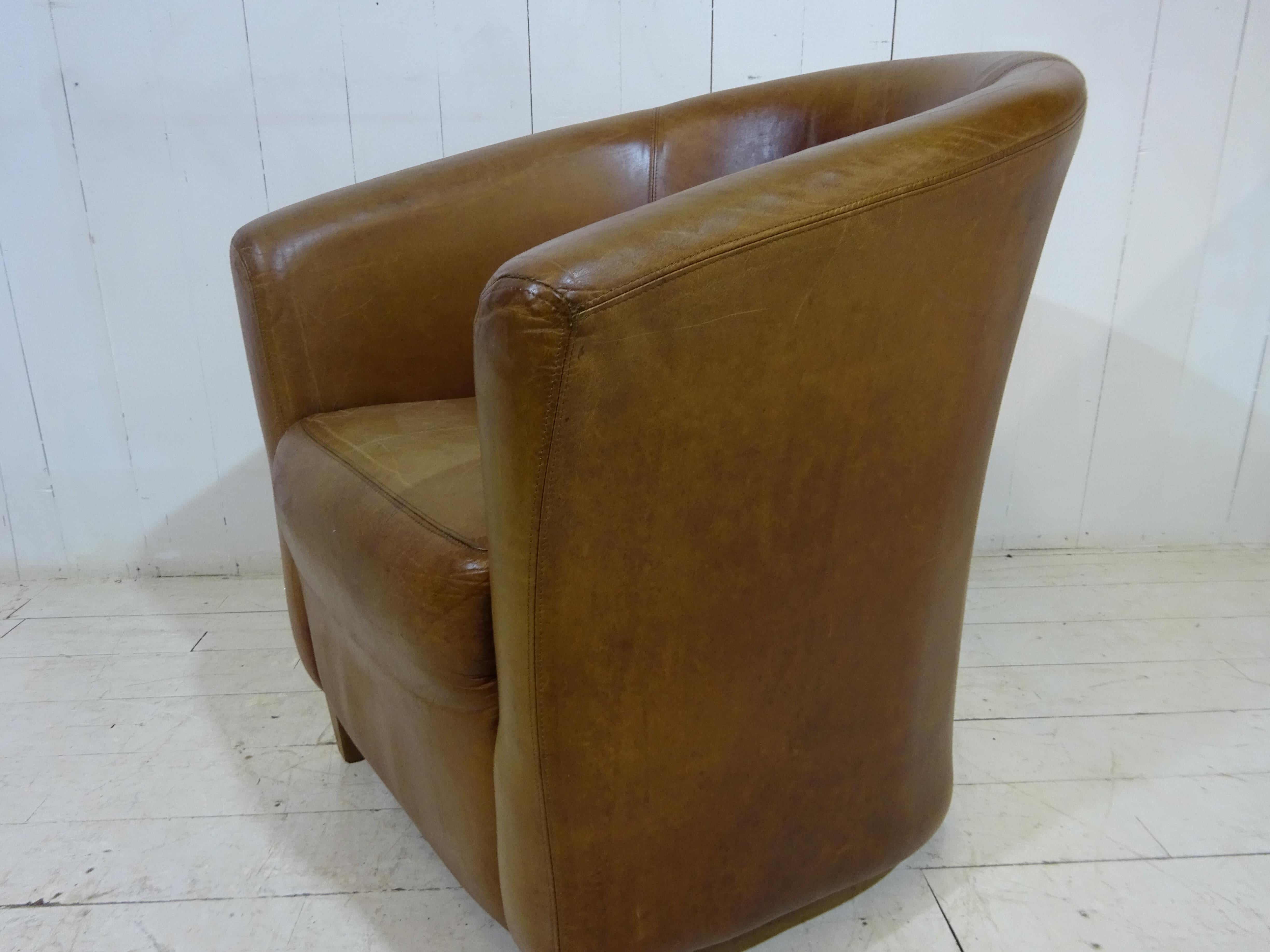 Retro Hotel Tub Chair in Distressed Tan Leather 2