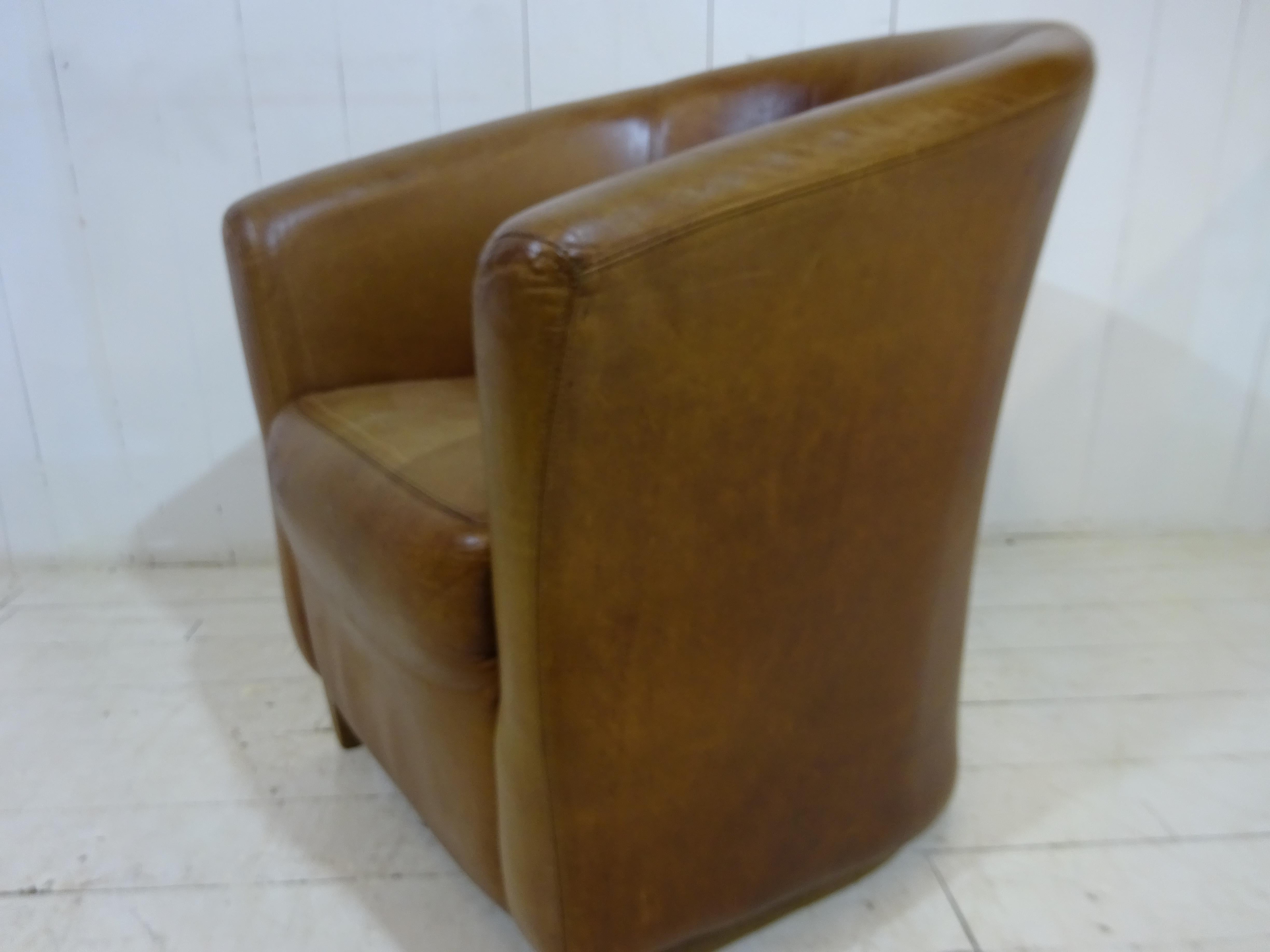 Retro Hotel Tub Chair in Distressed Tan Leather 3