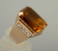 Retro Huge Citrine and Diamond Ring