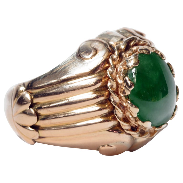 Retro "Imperial" Jade Ring in Regal Coronet Setting Is of Transcendent