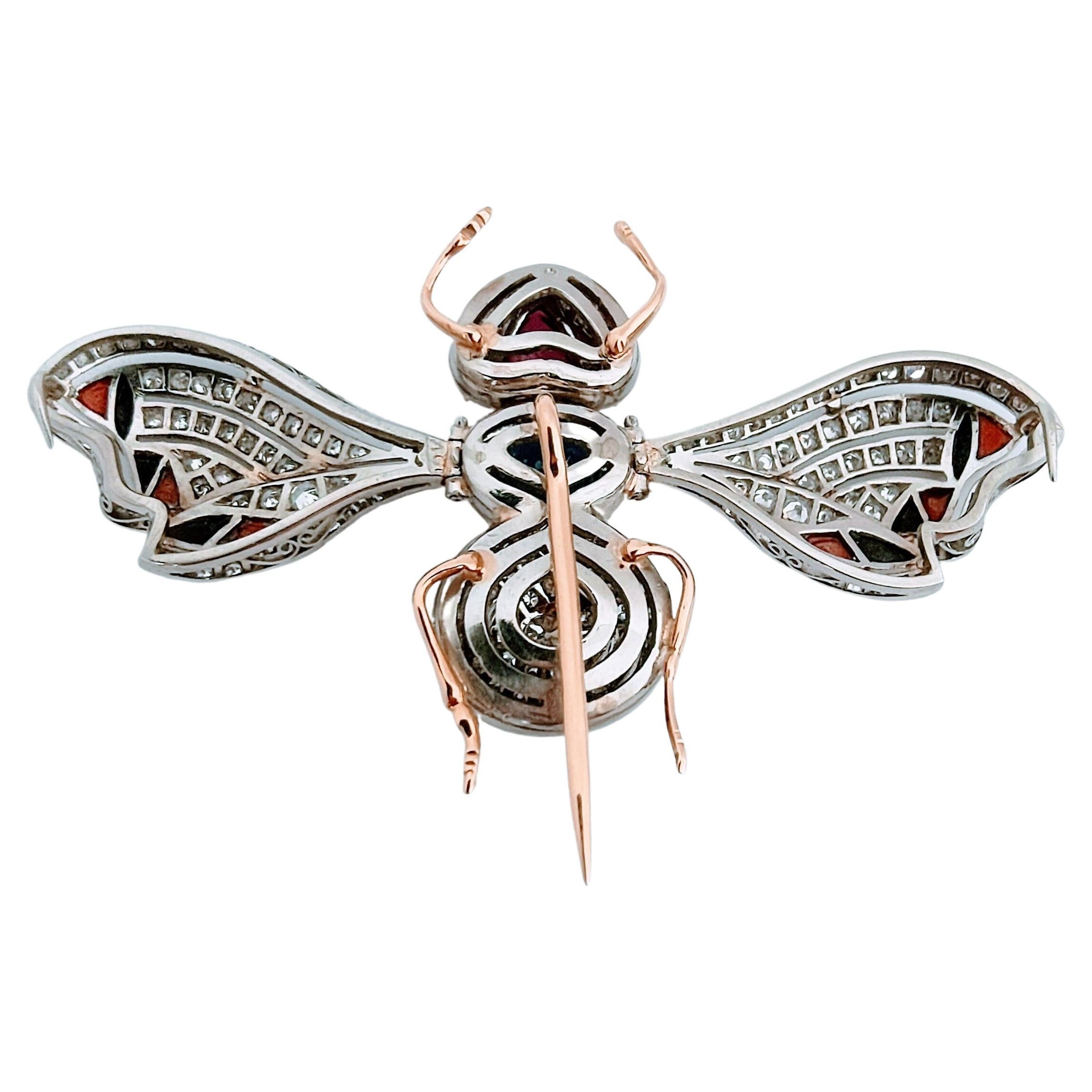 Vintage Retro Insect Brooch 20th Ruby Sapphire and Diamond Platinum and Gold 18K For Sale 1