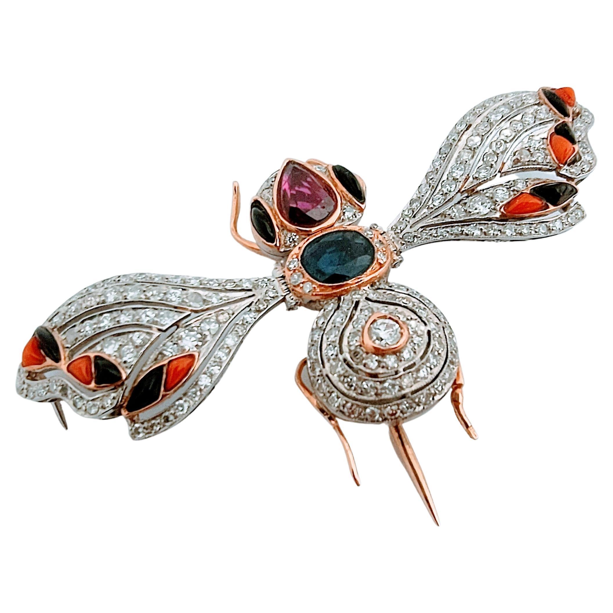 Vintage Retro Insect Brooch 20th Ruby Sapphire and Diamond Platinum and Gold 18K For Sale 2