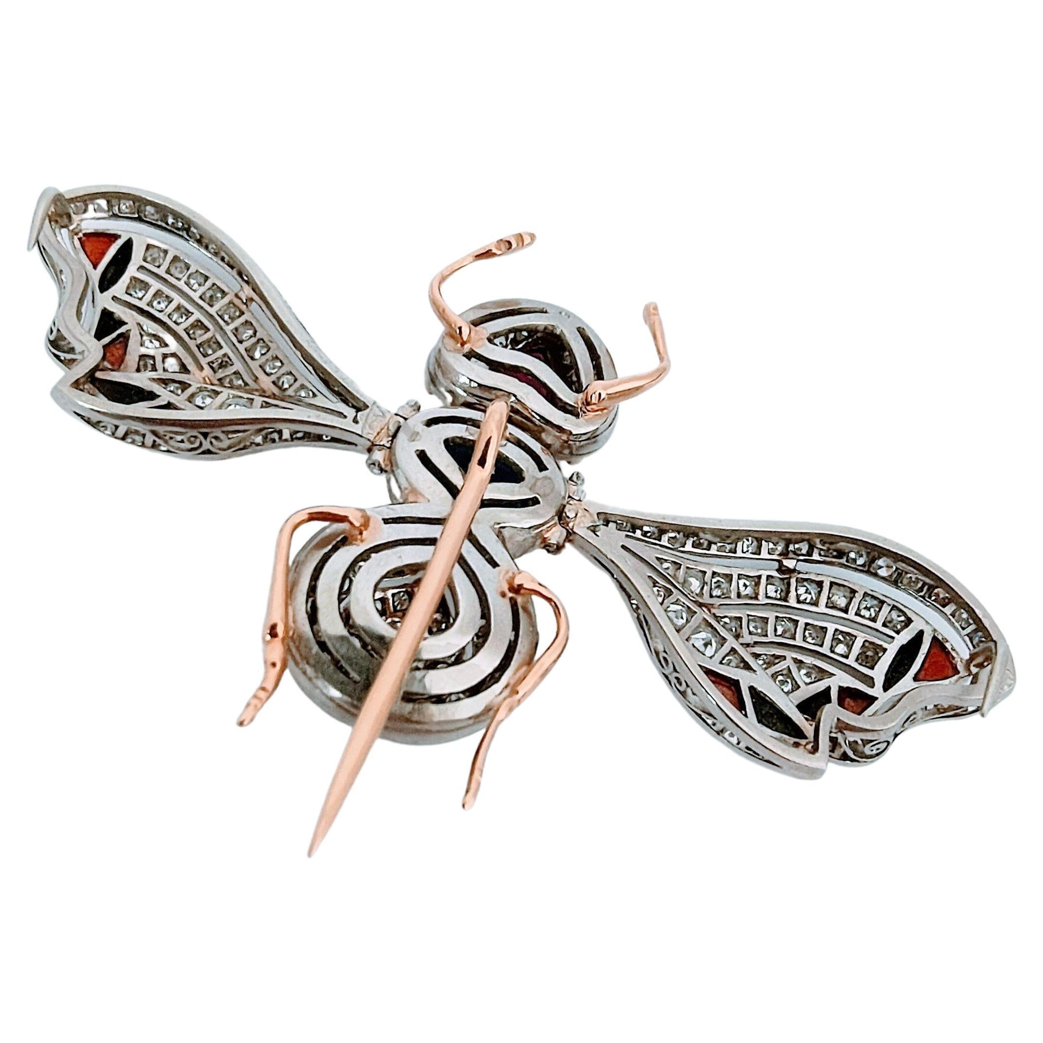 Vintage Retro Insect Brooch 20th Ruby Sapphire and Diamond Platinum and Gold 18K For Sale 3