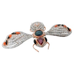 Vintage Retro Insect Brooch 20th Ruby Sapphire and Diamond Platinum and Gold 18K