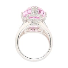 Retro Inspired 20 Carat Kunzite Ring in 18K White Gold with 0.66 CT in Diamonds