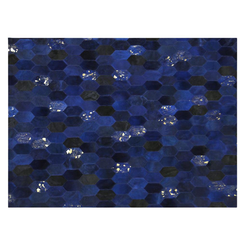 Alfombra de cuero de vaca azul Rectángulo Pequeña de inspiración retro personalizable