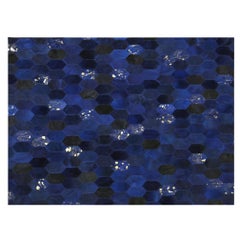 Retro Inspired Customizable Hornet Blue Cowhide Rug Rectangle Small