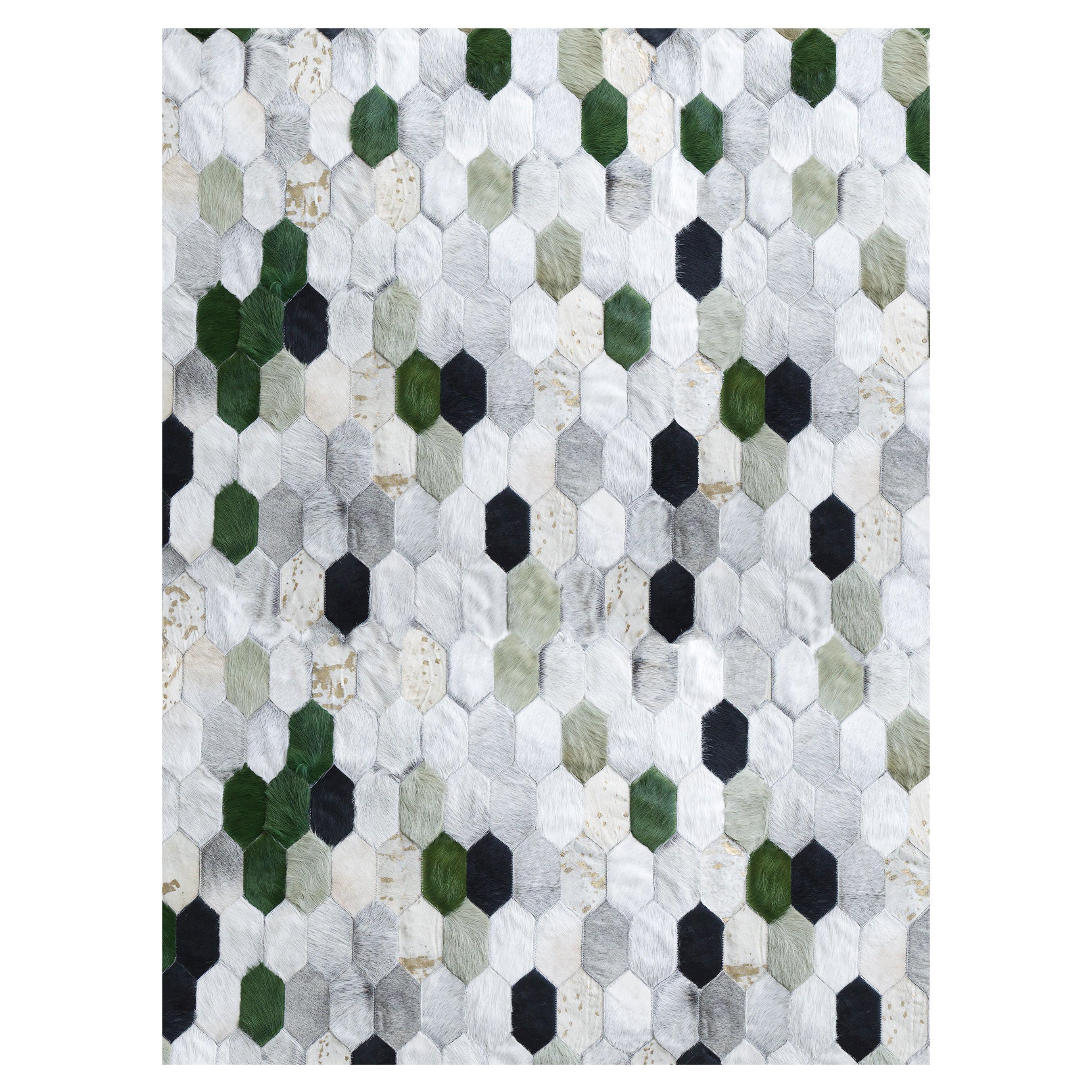 Retro Inspired Customizable Hornet Moss Cowhide Rug Rectangle Small For Sale