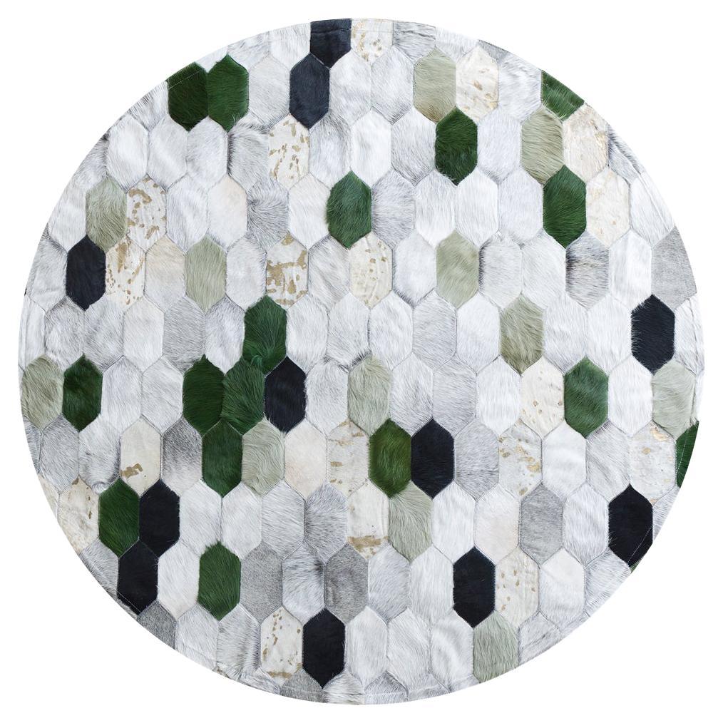 Retro Inspired Customizable Hornet Moss Cowhide Rug Round Large For Sale