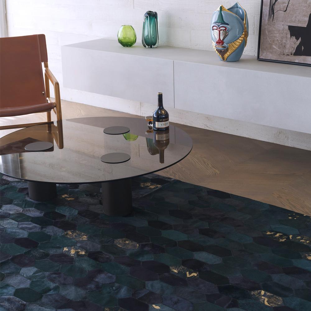 The retro, science fiction inspired Hornet features bold pops of vibrant color with luxe gold detailing.

Playful yet evocative, the Hornet takes its cues from the rich colors of the desert and fun poolside style.

Art Hide cowhide rugs are