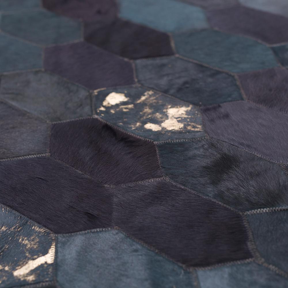 Alfombra de piel de vaca teal y dorada X-Grande de inspiración retro personalizable Hornet Cuero de vaca en venta