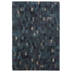 Grand tapis de sol personnalisable en cuir de vache bleu sarcelle et or d'inspiration rétro X-Large