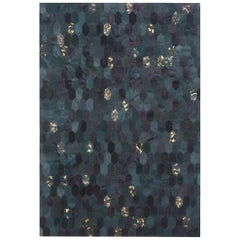 Retro Inspired Hornet Teal and Gold Cowhide Rug