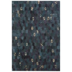 Tapis d'inspiration rétro Hornet en cuir de vache bleu sarcelle et or