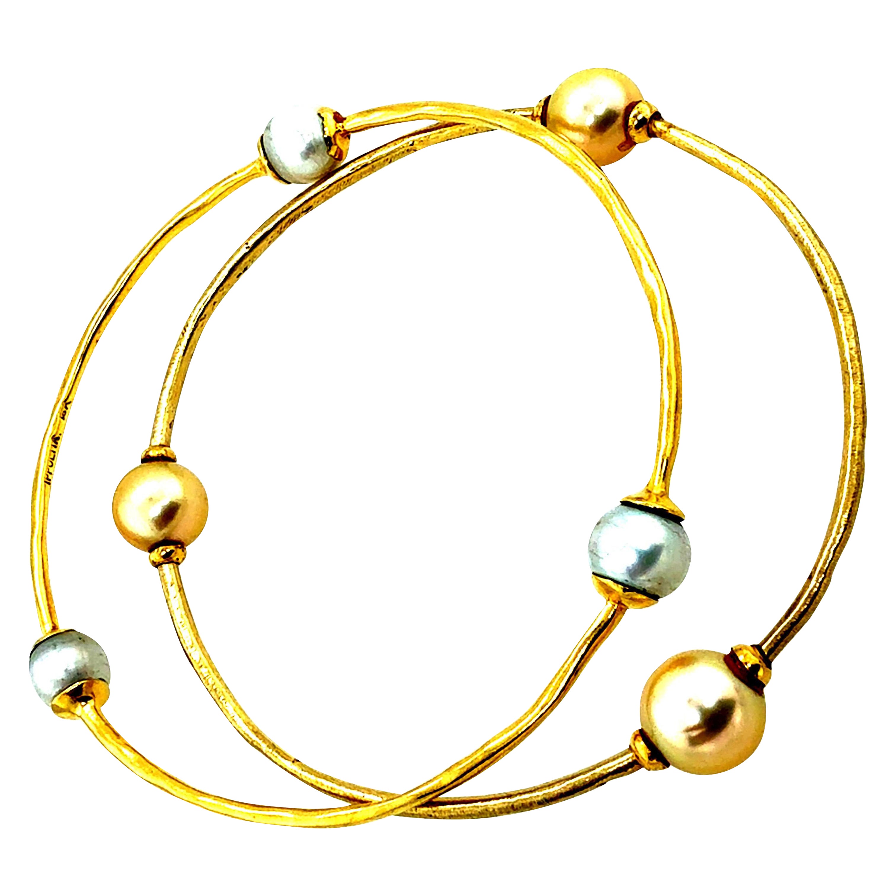 Bracciale retro Ippolita in oro giallo con perle dei mari del sud Made in Italy in vendita