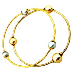 Retro Ippolita Yellow Gold South Sea Pearl Bangle Bracelet Made in Italy