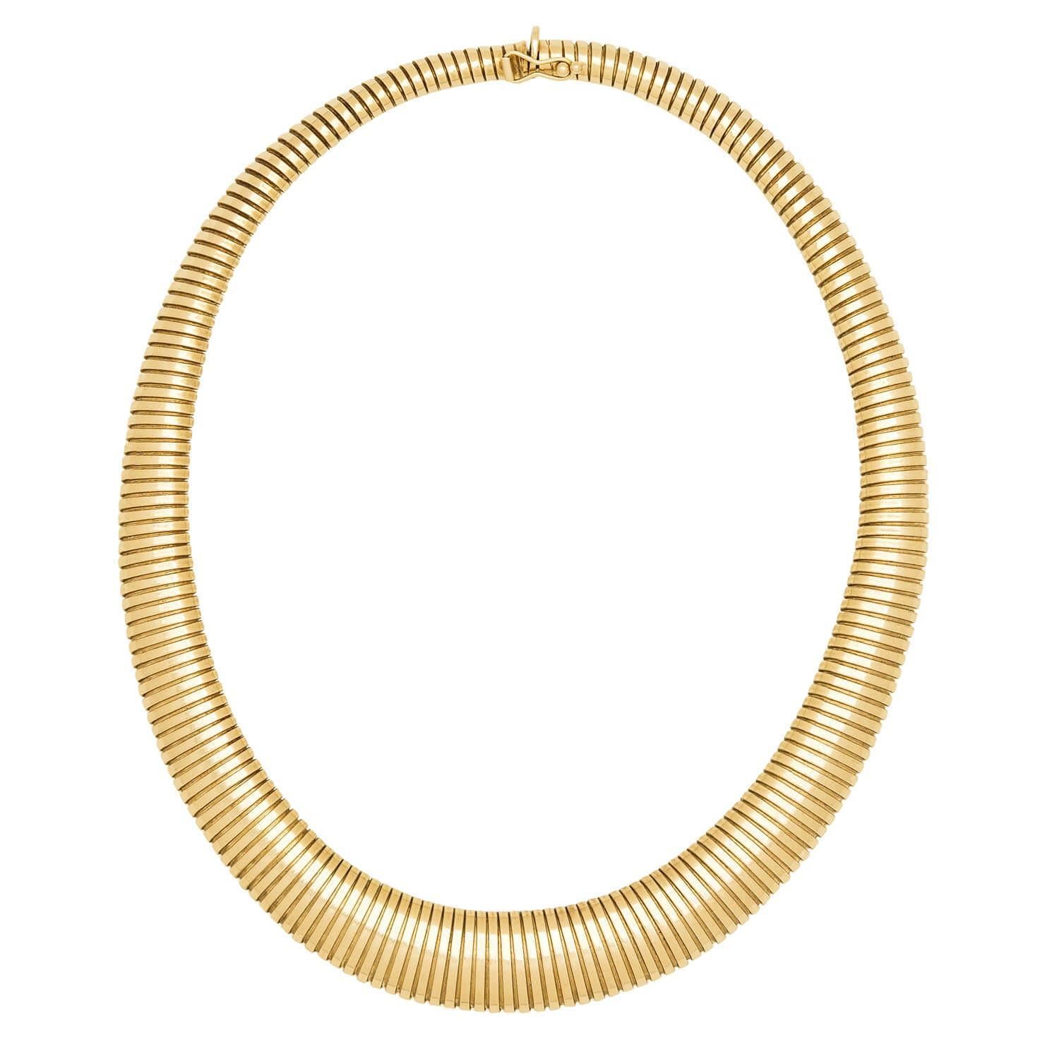 ¡Un fantástico collar de cadena de cuello de cisne de la época retro (ca1940s)! Esta impresionante pieza tiene un marcado aspecto Retro y está compuesta por una cadena flexible de cuello de cisne graduada de oro amarillo de 14k. La cadena es