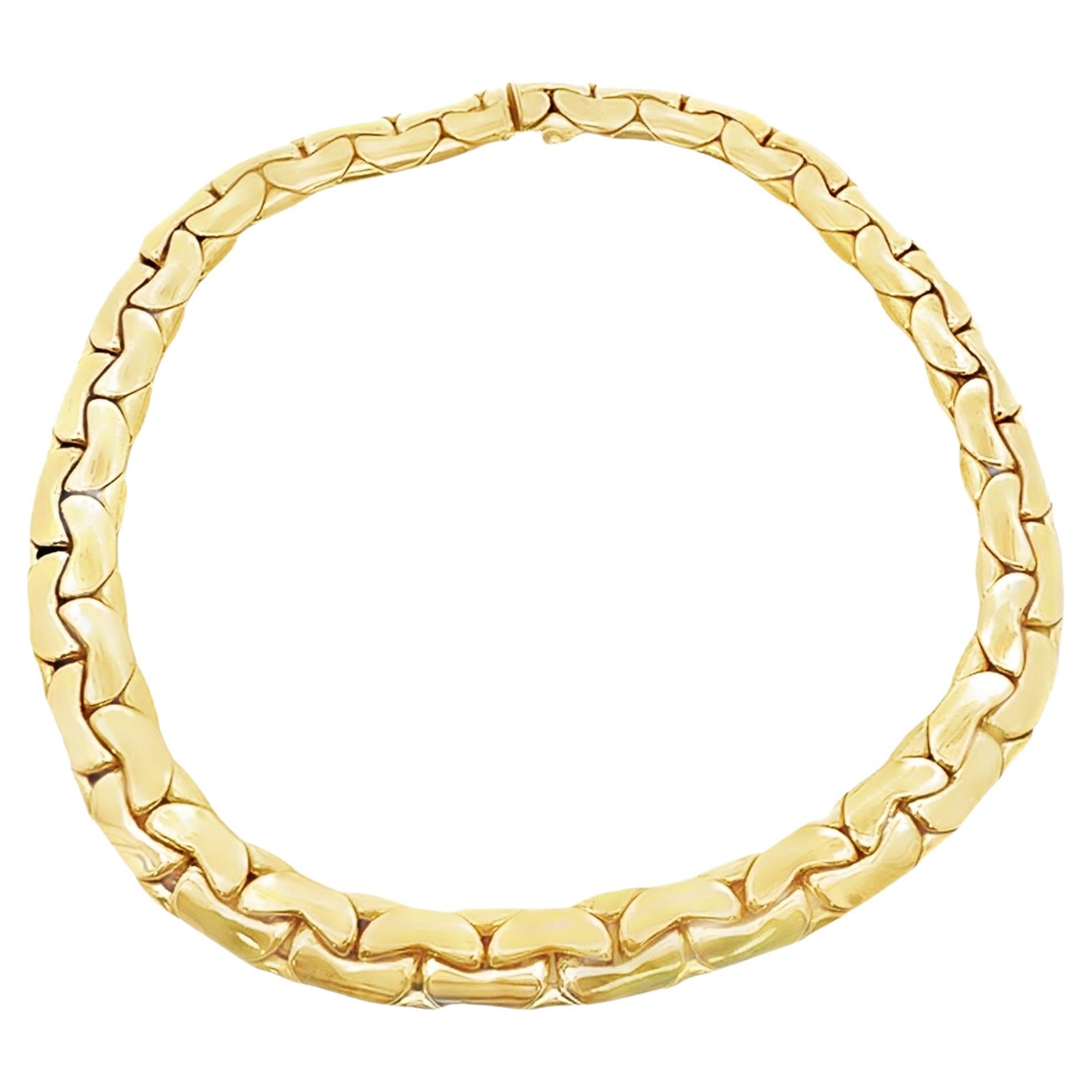 Retro Italian 14K Yellow Gold Bean Link Chain Necklace