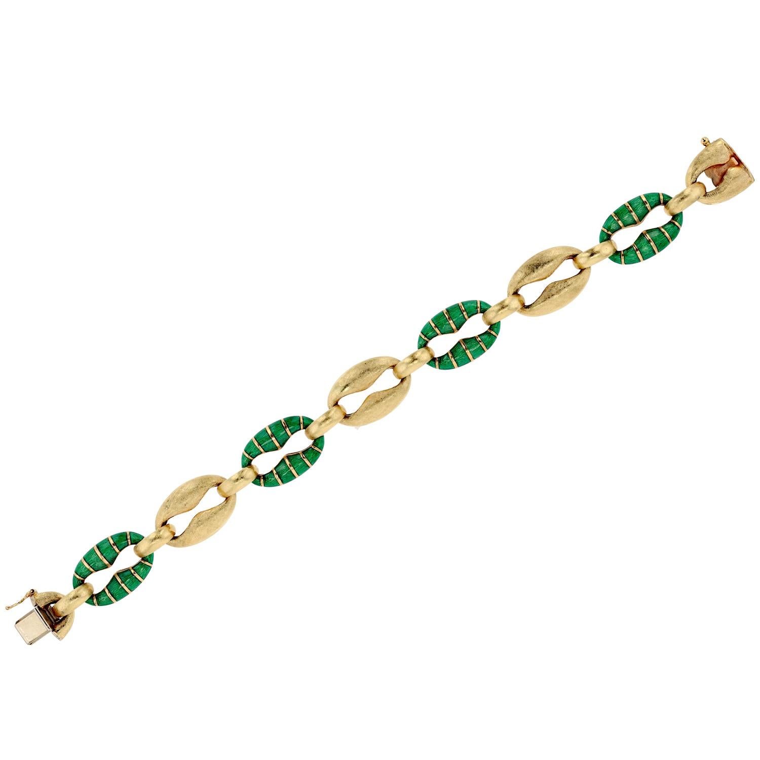 Rétro Bracciale retrò italiano a maglie pesanti in oro e smalto 18k in vendita