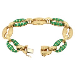 Retro Italian 18k Gold and Enamel Heavy Link Bracelet