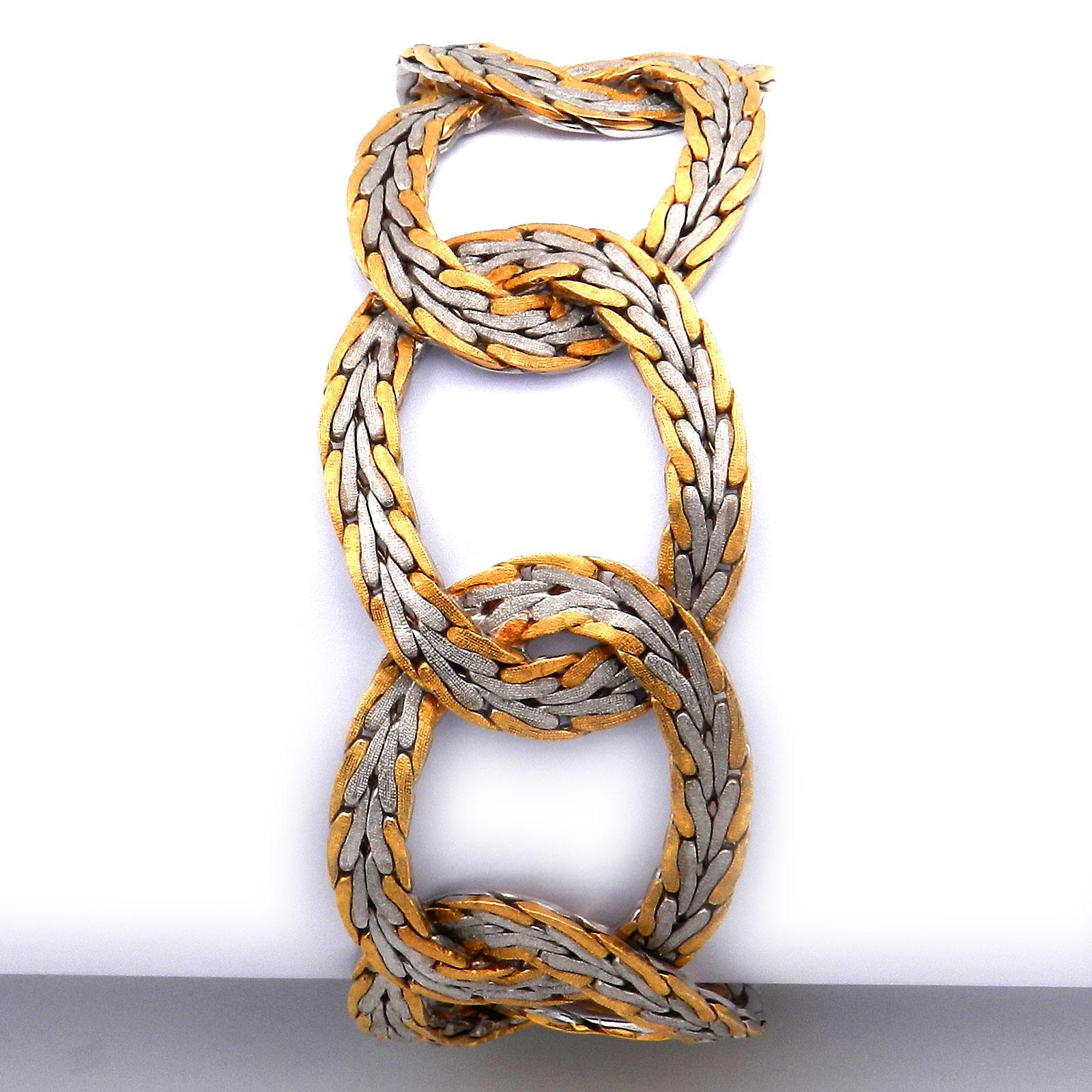 Rétro Bracelet rétro italien en or bicolore 18 carats, Italie, datant d'environ 1950 en vente