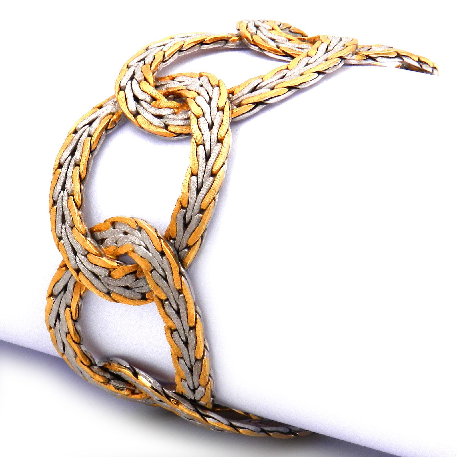 Bracelet rétro italien en or bicolore 18 carats, Italie, datant d'environ 1950 Bon état - En vente à Goettingen, DE