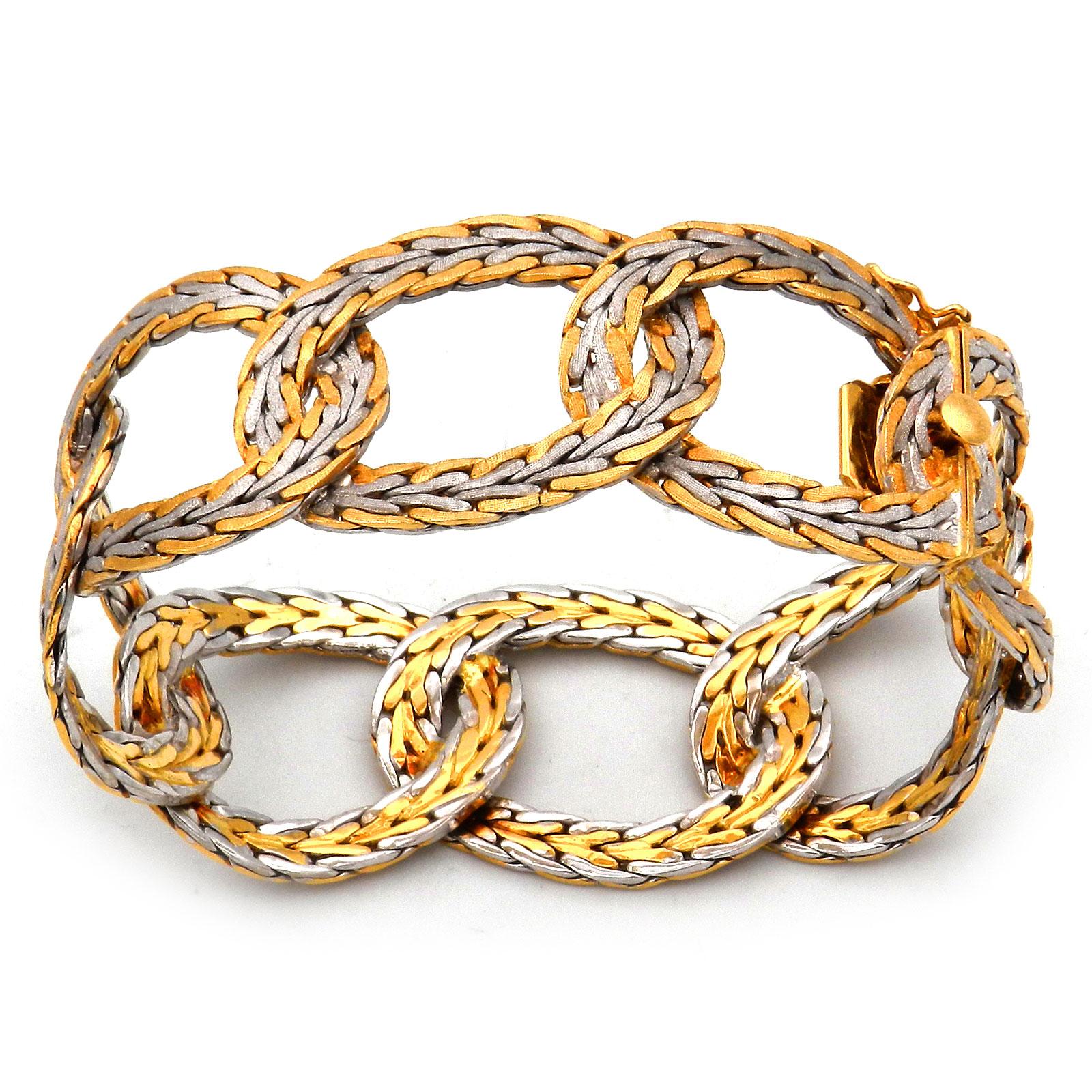 Bracelet rétro italien en or bicolore 18 carats, Italie, datant d'environ 1950 Pour femmes en vente