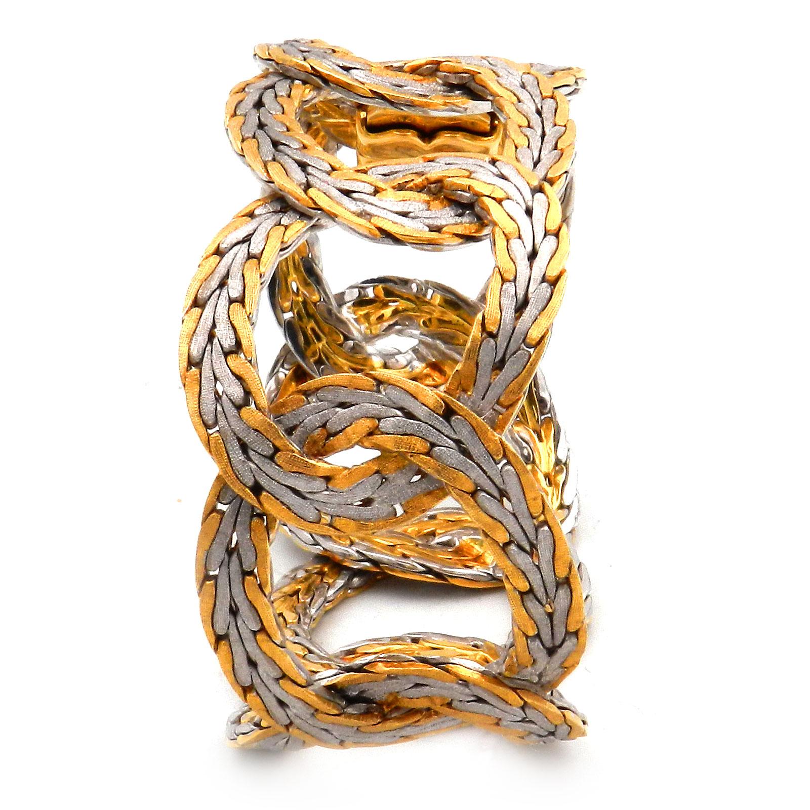 Bracelet rétro italien en or bicolore 18 carats, Italie, datant d'environ 1950 en vente 1