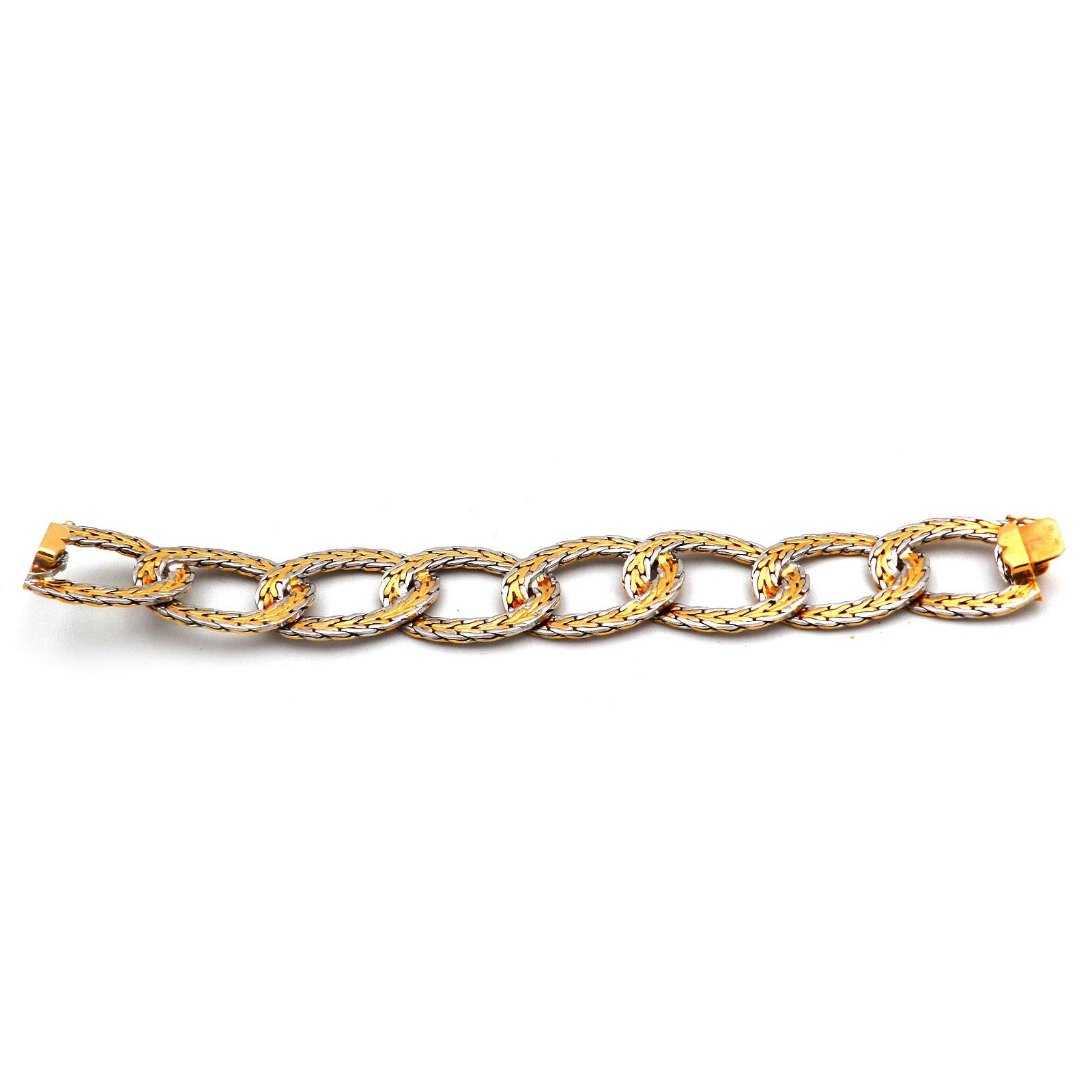 Bracelet rétro italien en or bicolore 18 carats, Italie, datant d'environ 1950 en vente 2
