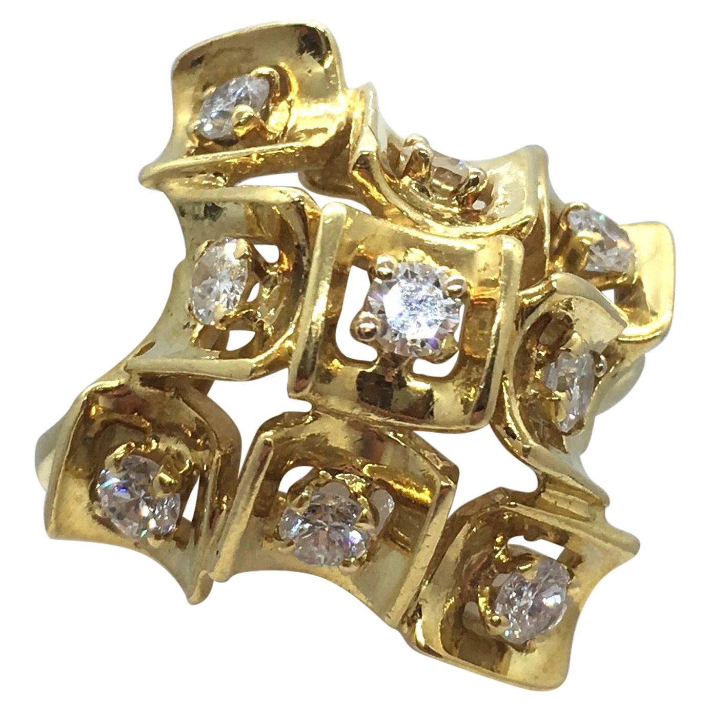 Retro Italian "Confetti Cluster" Diamond Ring in 18 Karat Yellow Gold by Molina