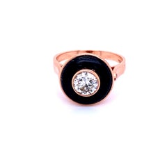 Retro Italian Diamond Solitaire Onyx Gold Ring