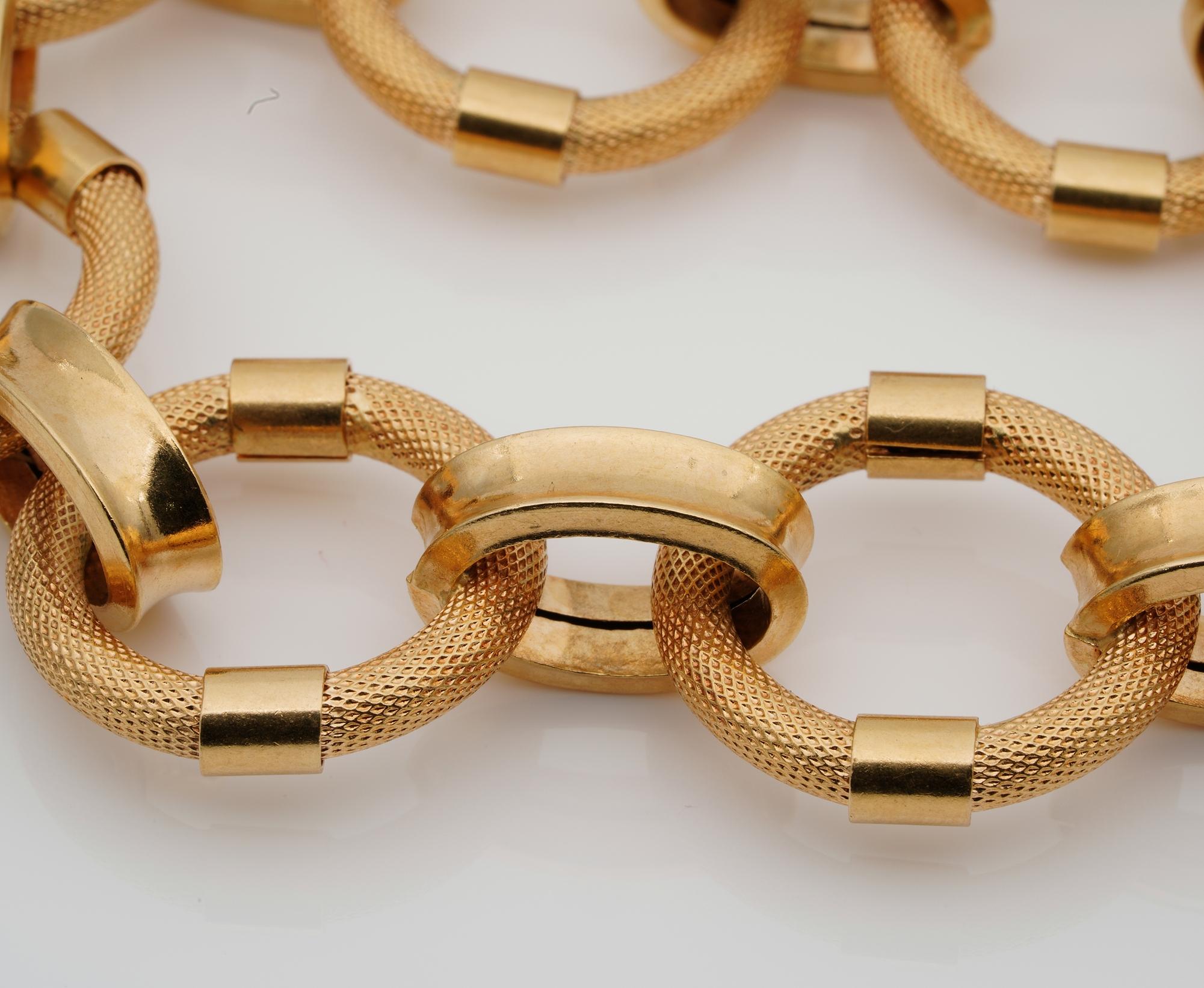 Cabochon Retro Italian Etruscan Revival Fob Bracelet 18 KT Gold For Sale