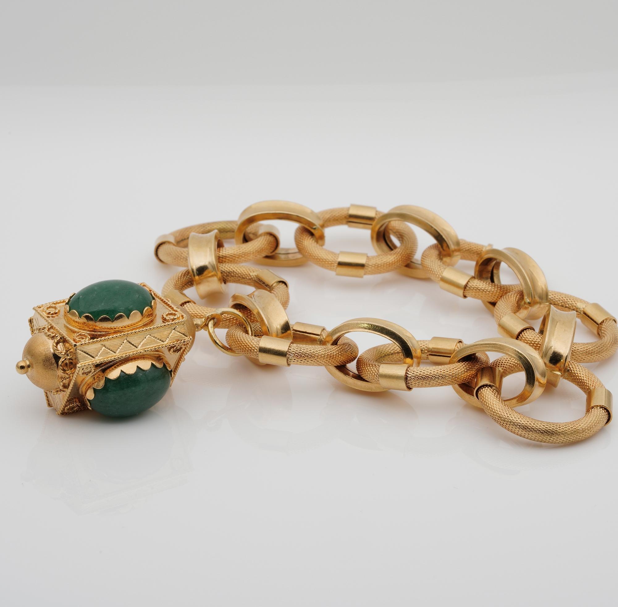 Women's or Men's Retro Italian Etruscan Revival Fob Bracelet 18 KT Gold For Sale