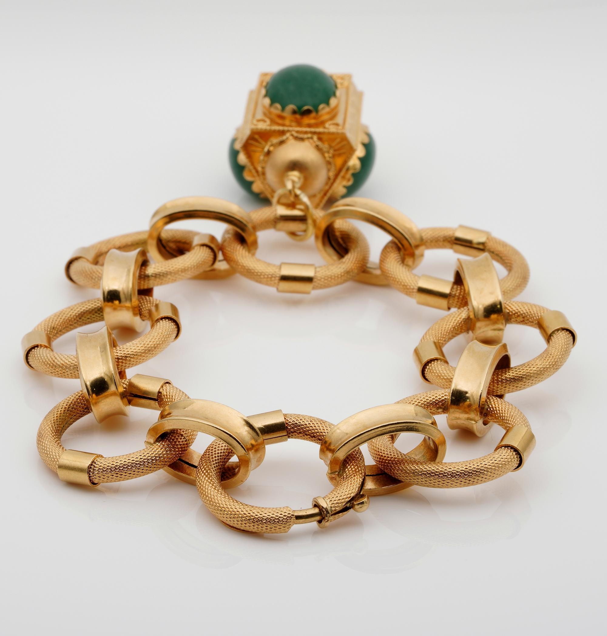 Retro Italienisches etruskisches Revival-Knopfarmband 18 KT Gold für Damen oder Herren im Angebot
