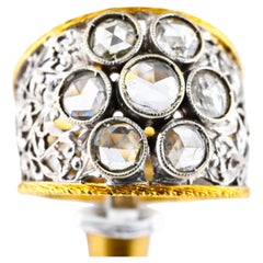 Italian Antique 18K Yellow Gold Diamond Cluster Ring 1940 ca
