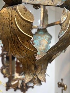 Retro Italian Handcrafted Solid Brass and Glass Six Sided Hanging Tole Lantern