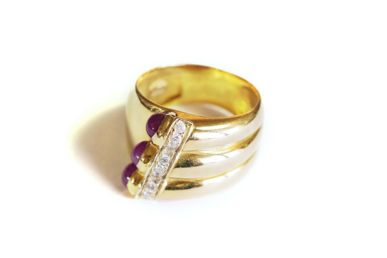 Retro Italian ruby diamond ring, pre-owned ring in 18k gold For Sale at ...