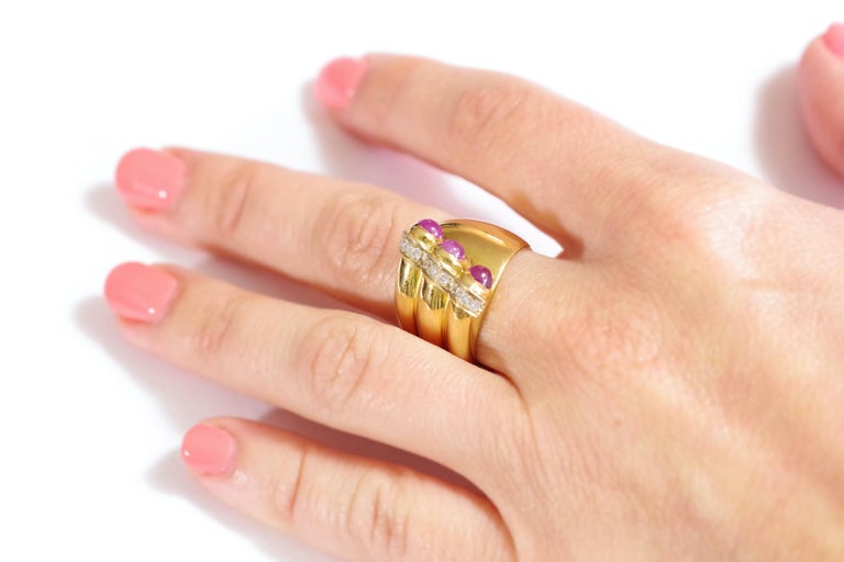Retro Italian ruby diamond ring, pre-owned ring in 18k gold For Sale at ...