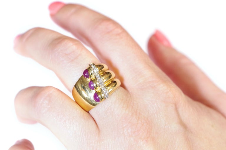 Retro Italian ruby diamond ring, pre-owned ring in 18k gold For Sale at ...