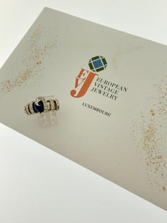 Retro Italian White Gold Ring with Diamonds and Sapphire
