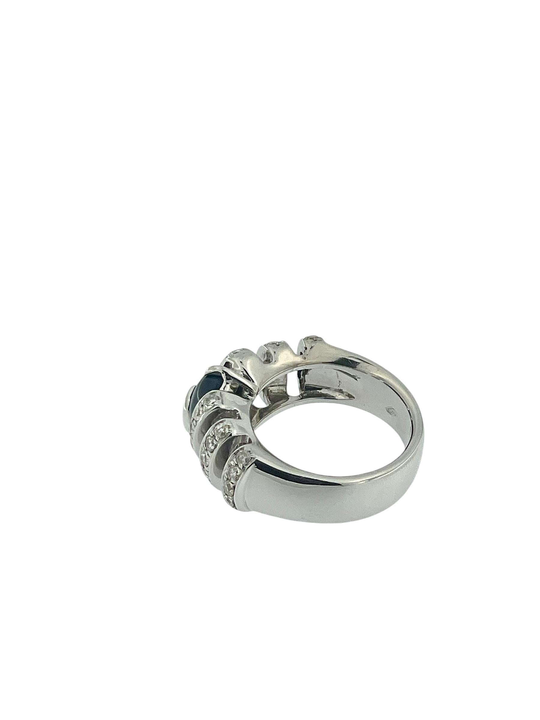 da uomo o donna Anello retrò in oro bianco con diamanti e zaffiro in vendita