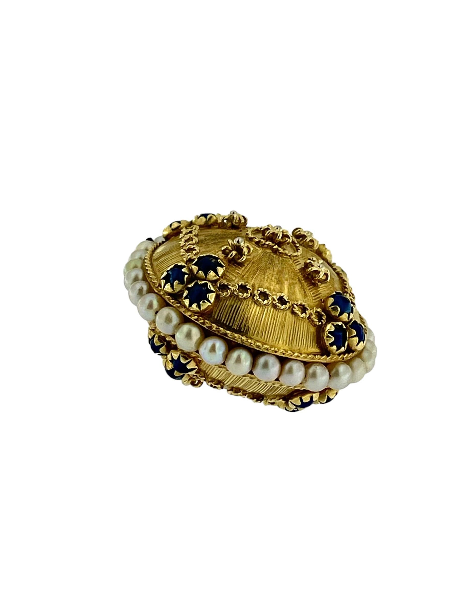 Retro Italian Yellow Gold Pendant with Pearls and Lapis Lazuli In Good Condition For Sale In Esch sur Alzette, Esch-sur-Alzette
