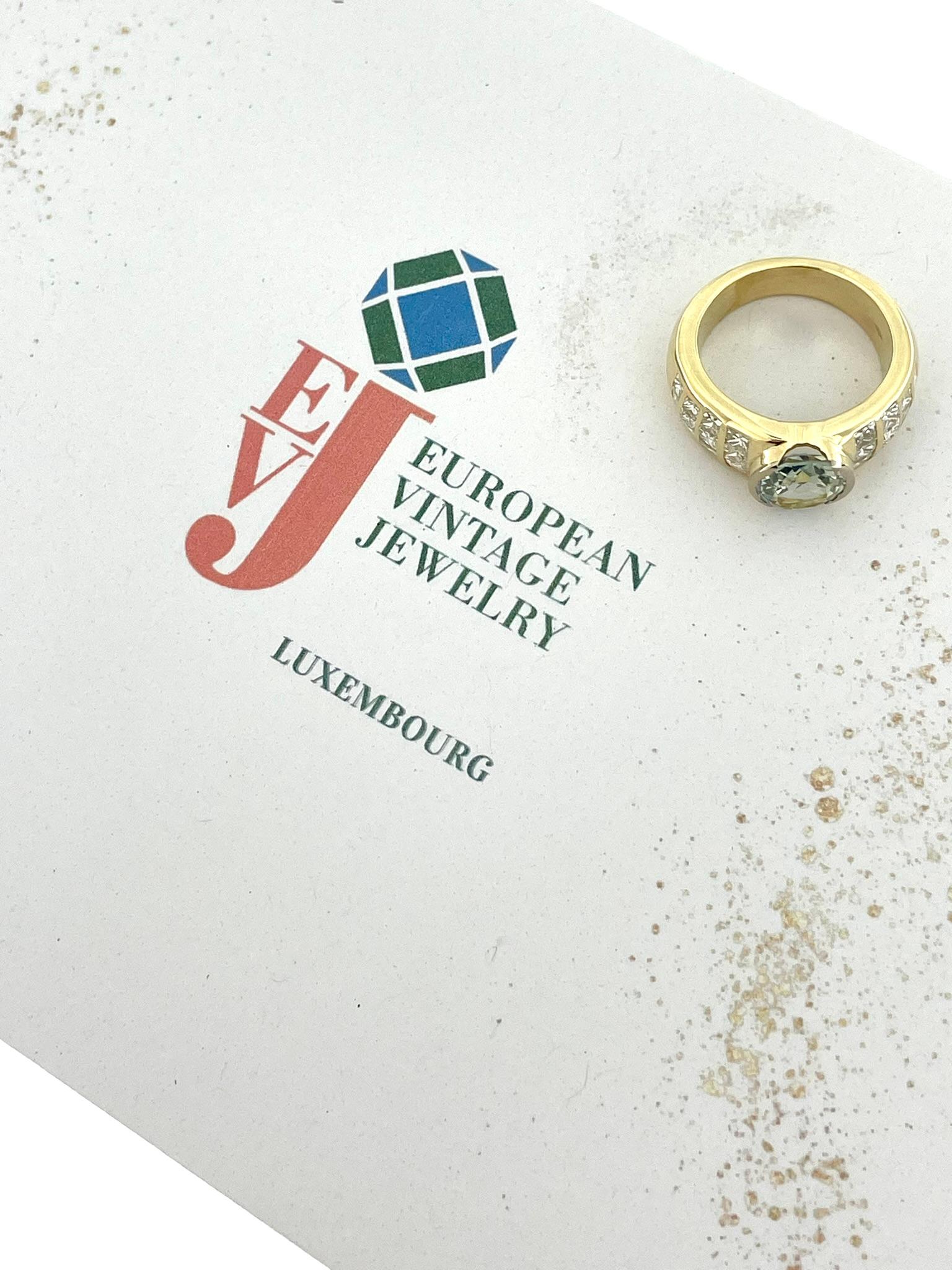 Retro Italienischer Retro-Ring aus Gelbgold mit Peridot und Diamanten im Angebot 1